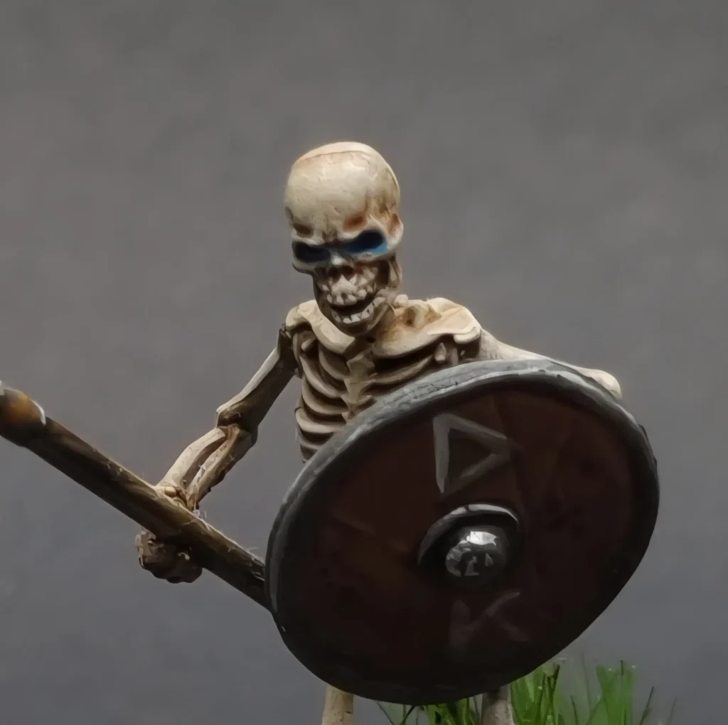 Effet marcheur blanc avec lavis bleu électrique dans orbites squelettes Warhammer SAGA