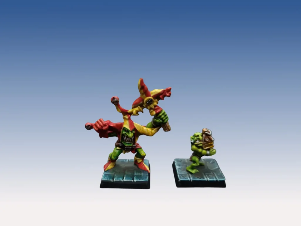 Gubbinz le bouffon gobelin et snot Warhammer Quest Lair of the Orc Lord - costume rayé jaune rouge peint